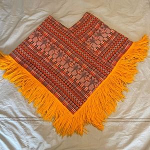 Vintage 70s orange embroidered poncho
